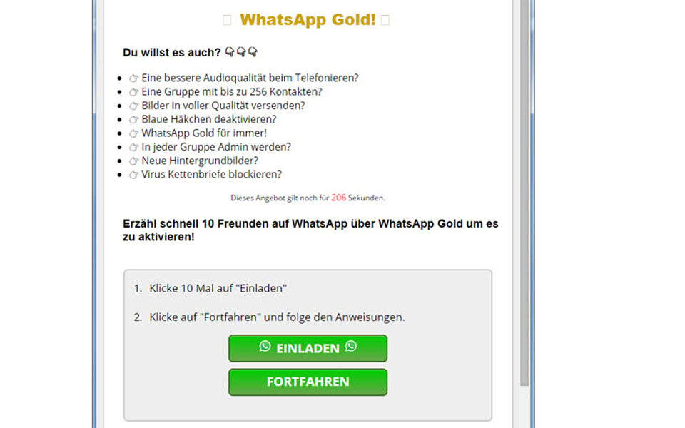 Vorsicht vor der WhatsApp Gold-Falle