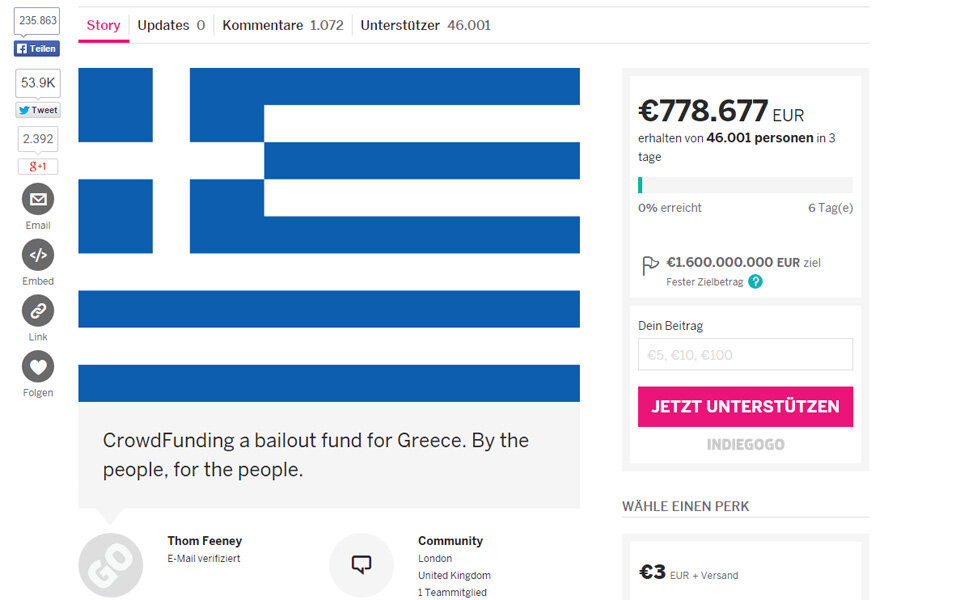 Crowdfunding: Nutzer wollen Griechenland retten