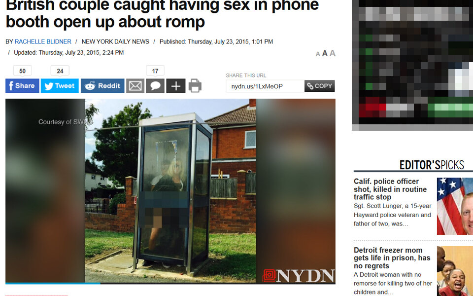 Pärchen beim Sex in Telefonzelle erwischt