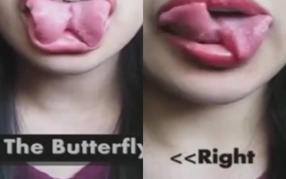 Frau kann unglaubliche Tricks mit ihrer Zunge